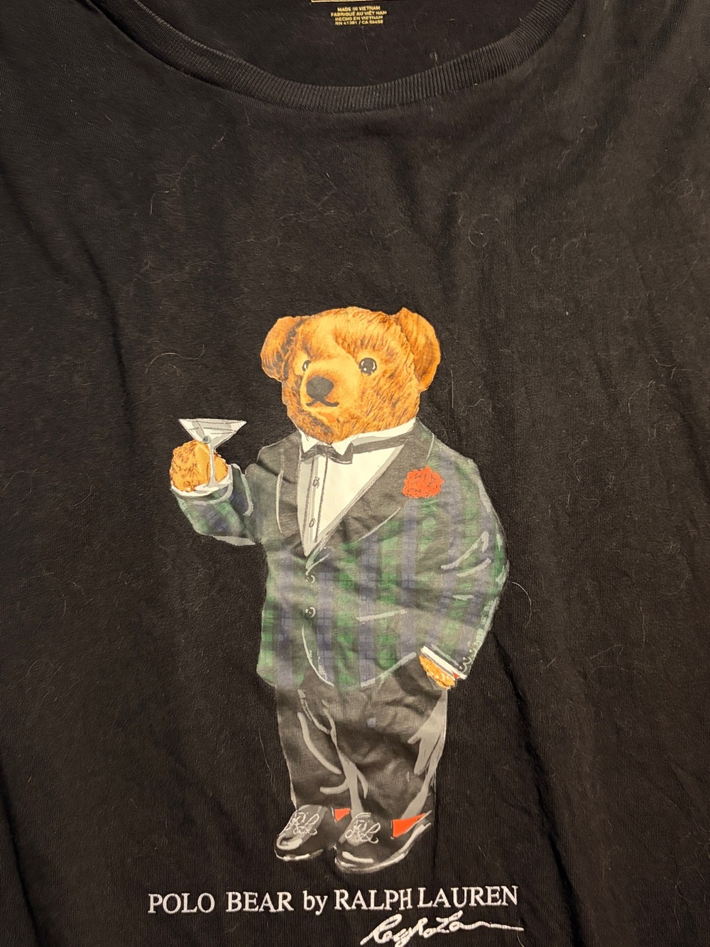 Ralph Lauren Black Tee with Dressed Polo Bear Graphic Men XXL